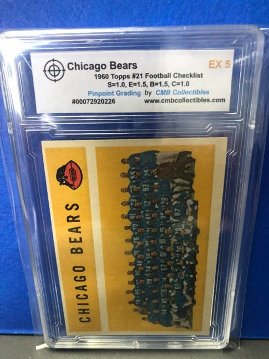 1960 Topps #21 Chicago Bears Team Football Checklist Graded 5!