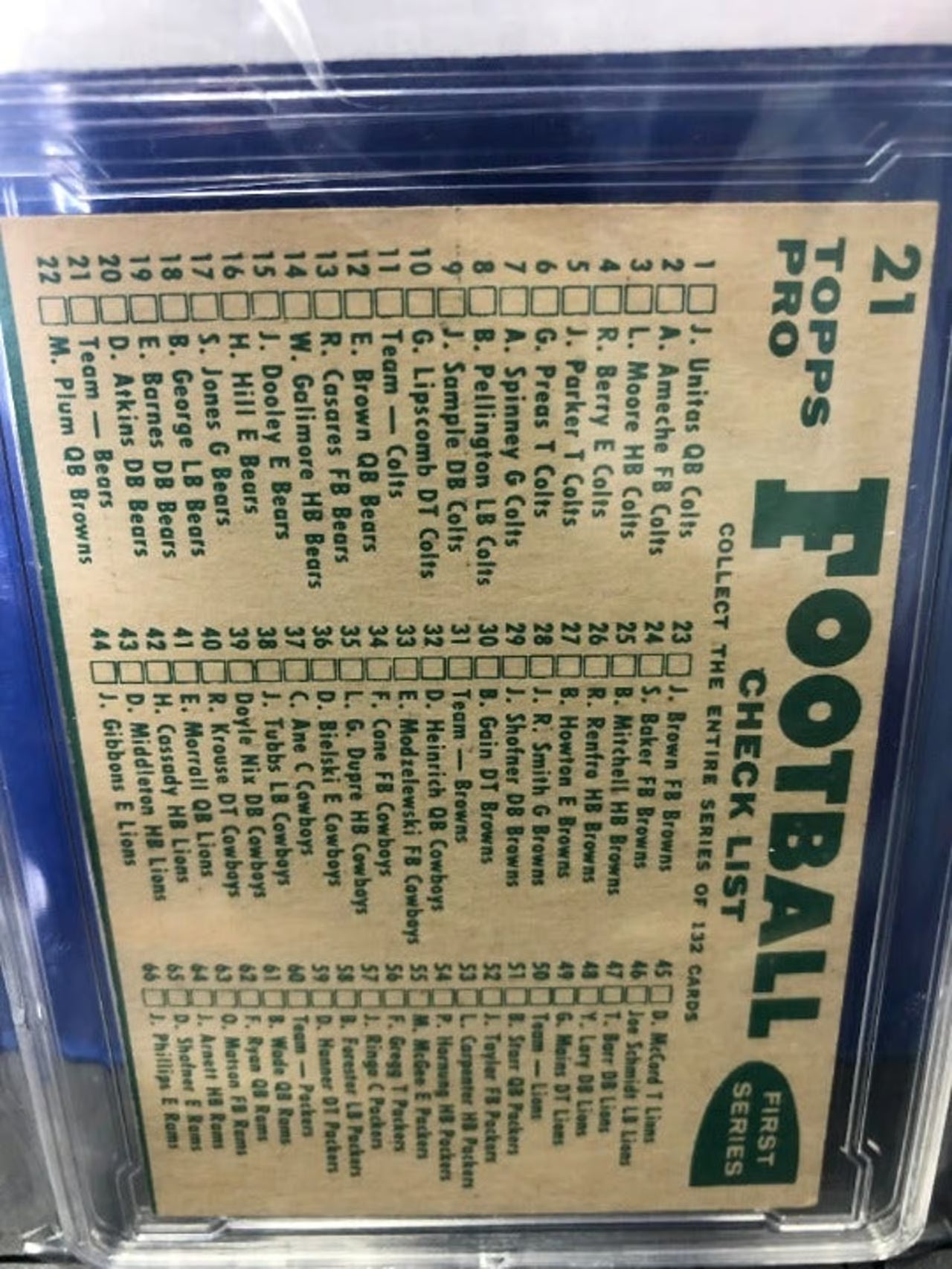 1960 Topps #21 Chicago Bears Team Football Checklist Graded 5!
