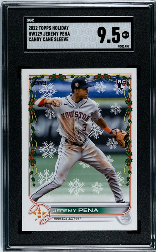 2022 Topps Holiday Jeremy Pena RC #HW129 Candy Cane Sleeve SP Graded SCG 9.5!