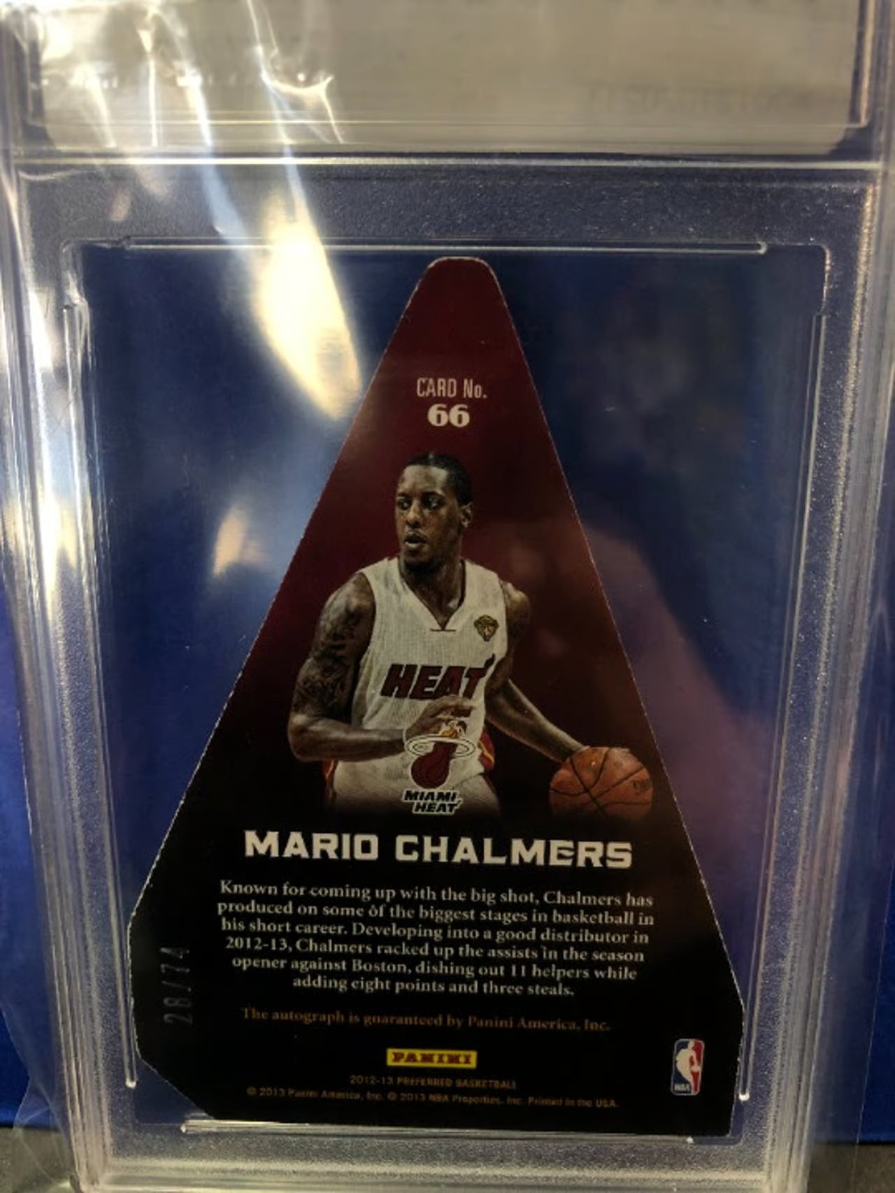 2012-2013 Panini Mario Chalmers Preferred Autograph #66, 28/74 Graded MINT 9!