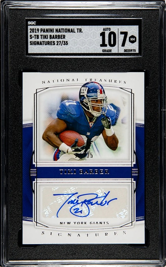 2019 Panini National Treasures Tiki Barber Sign #S-TB 27/35 Graded 10/7!