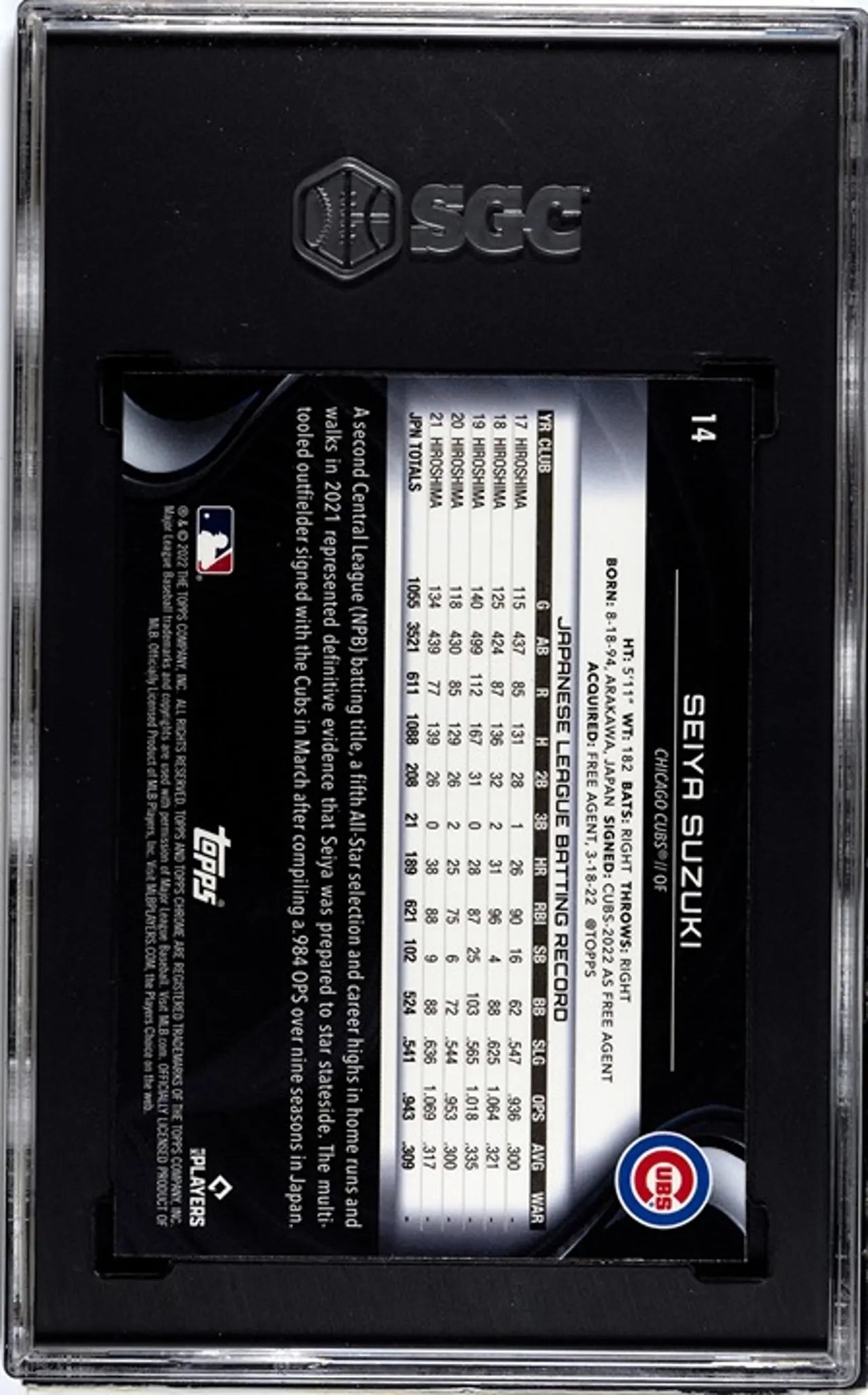 2022 Topps Chrome Black Seiya Suzuki #14 RC Graded GEM 10!