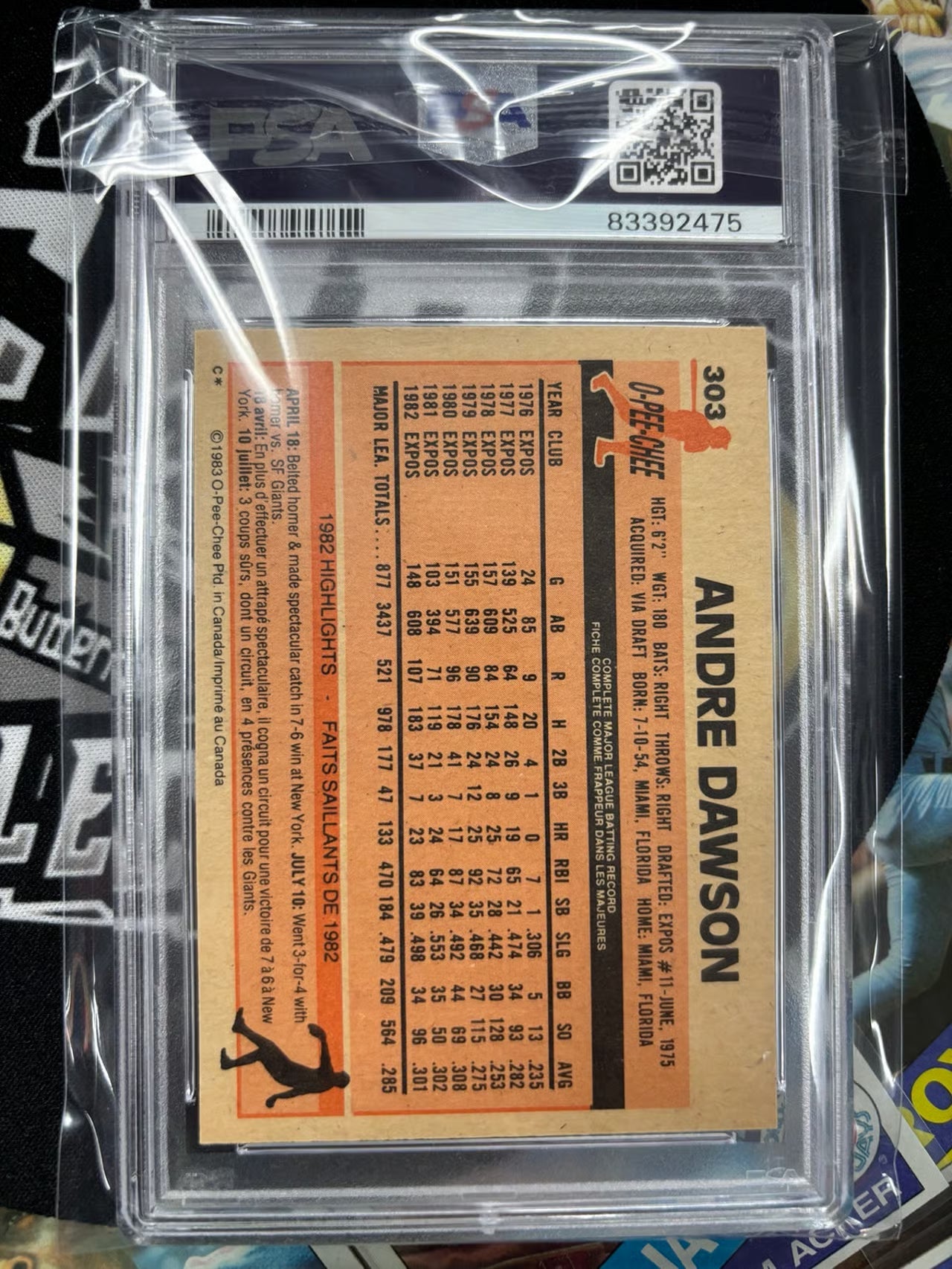 1983 Opeechee Andre Dawson #303 PSA 4 DNA auto!