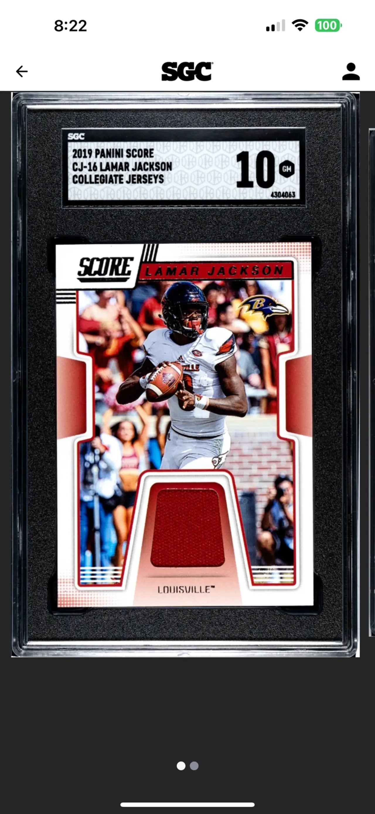 2019 Score Lamar Jackson #CJ-16 Collegiate Jersey Graded SGC GEM 10!
