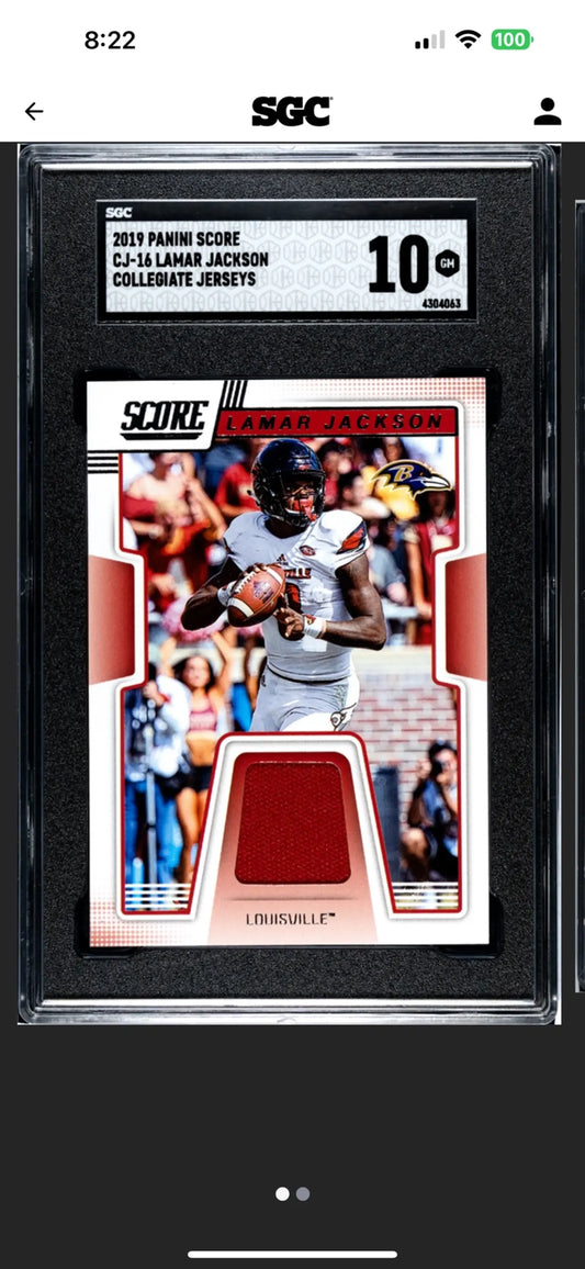 2019 Score Lamar Jackson #CJ-16 Collegiate Jersey Graded SGC GEM 10!