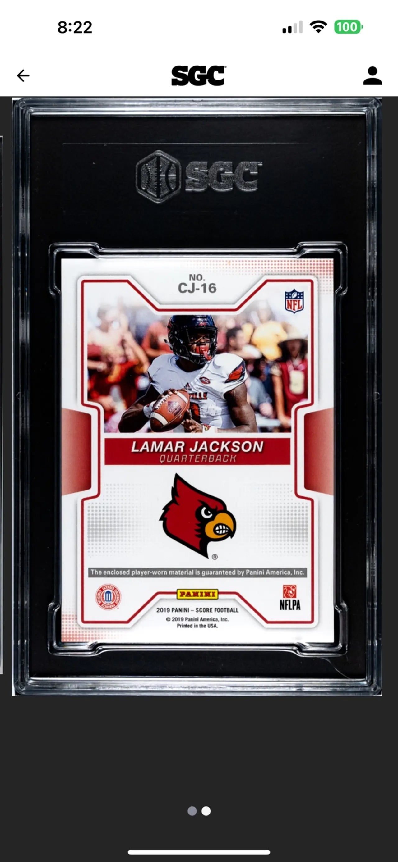 2019 Score Lamar Jackson #CJ-16 Collegiate Jersey Graded SGC GEM 10!