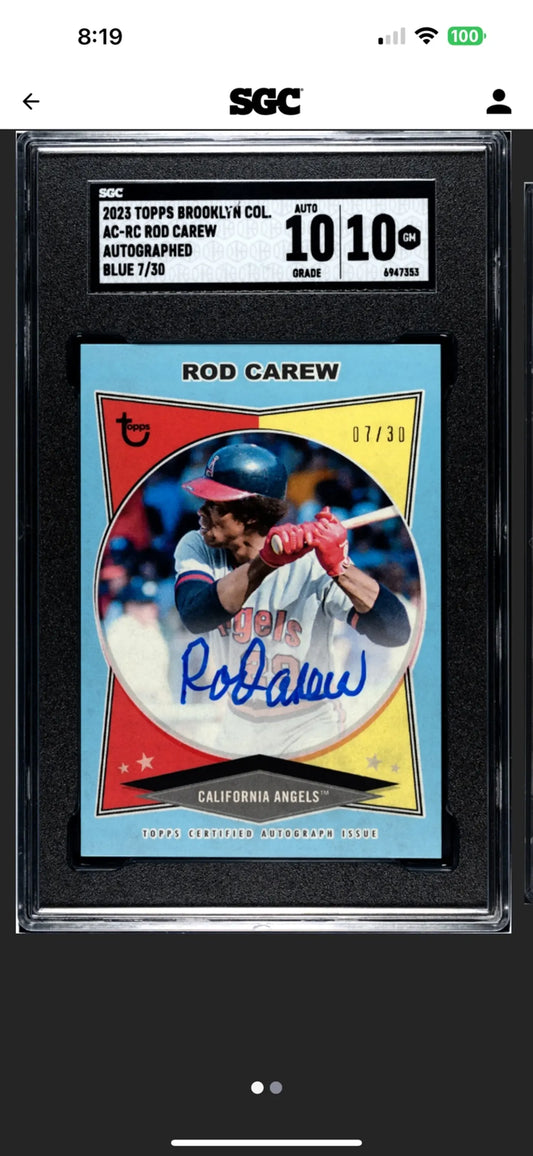 2023 Topps Brooklyn Collection Rod Carew Lim Auto Graded 10/10!