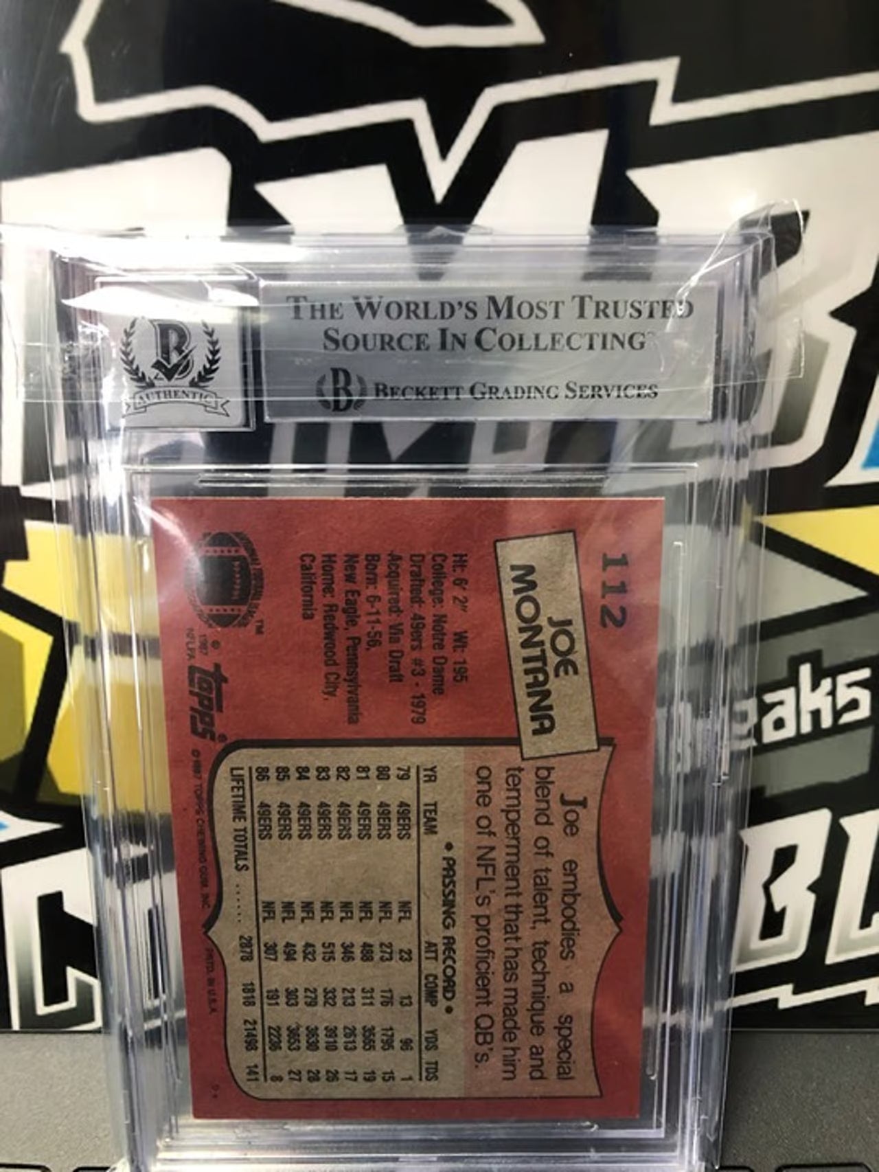 1987 Topps Joe Montana #112 IP Autographed Beckett Graded Auto 10!