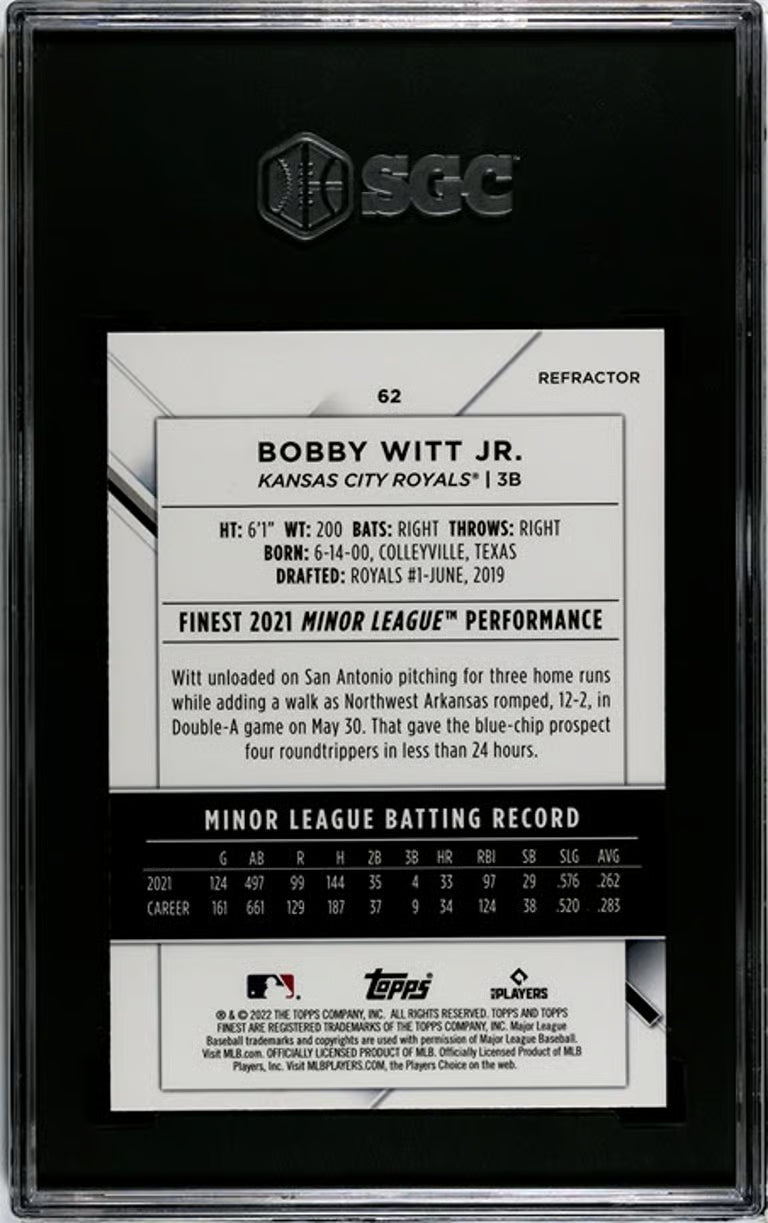 2022 Topps Finest Bobby Witt Jr. Refractor #62! RC. SGC 9!
