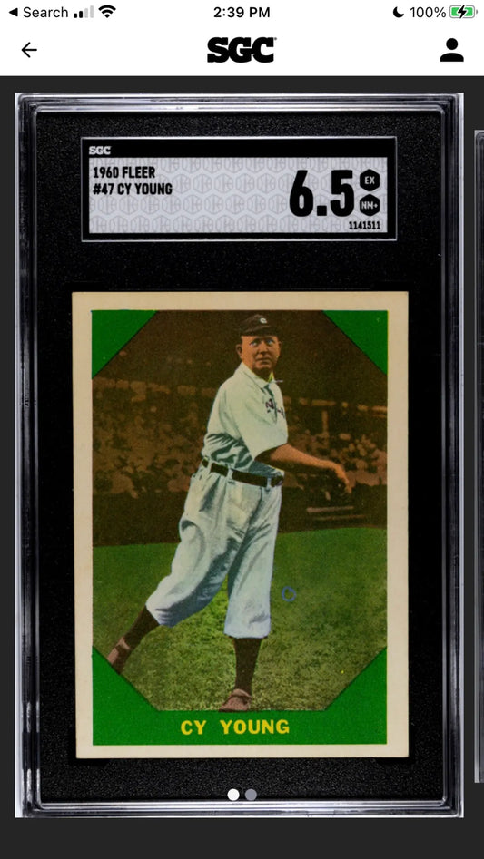 1960 Fleer Cy Young #47! Nice SGC Grade 6.5!