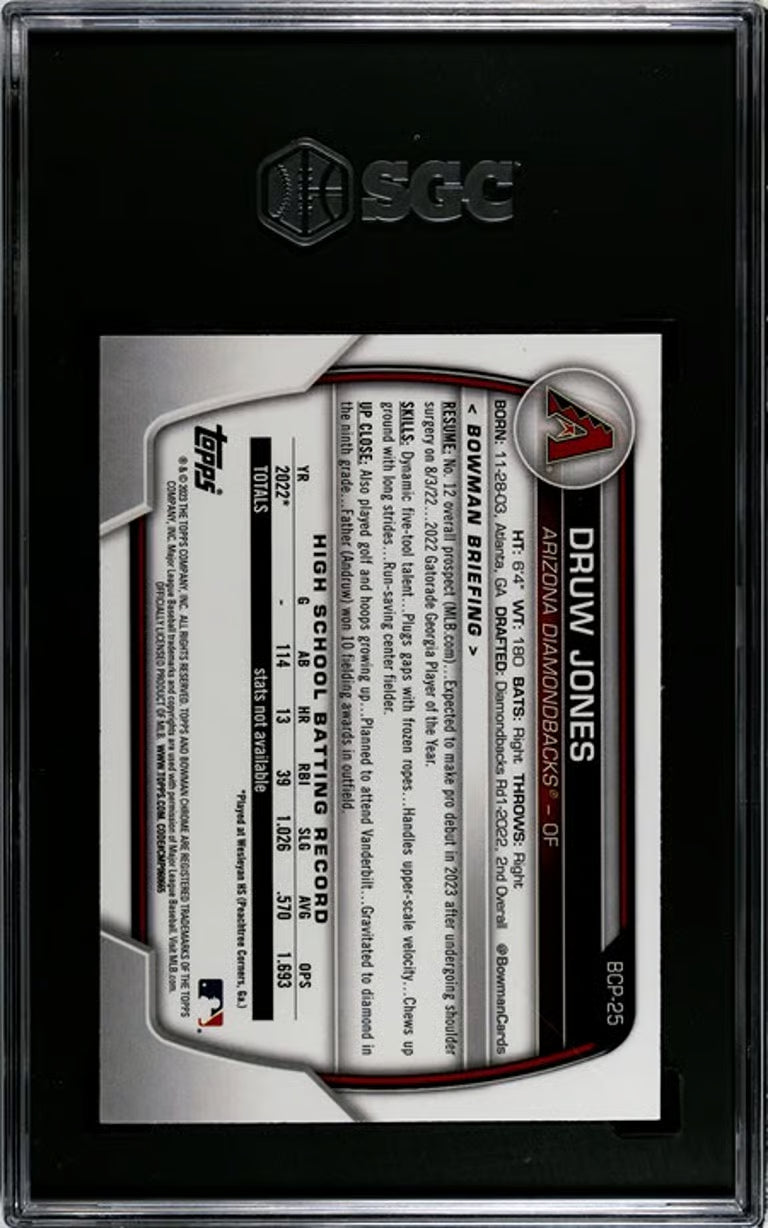 2023 Bowman Chrome Prosp. Druw Jones #BCP-25 SGC 9!
