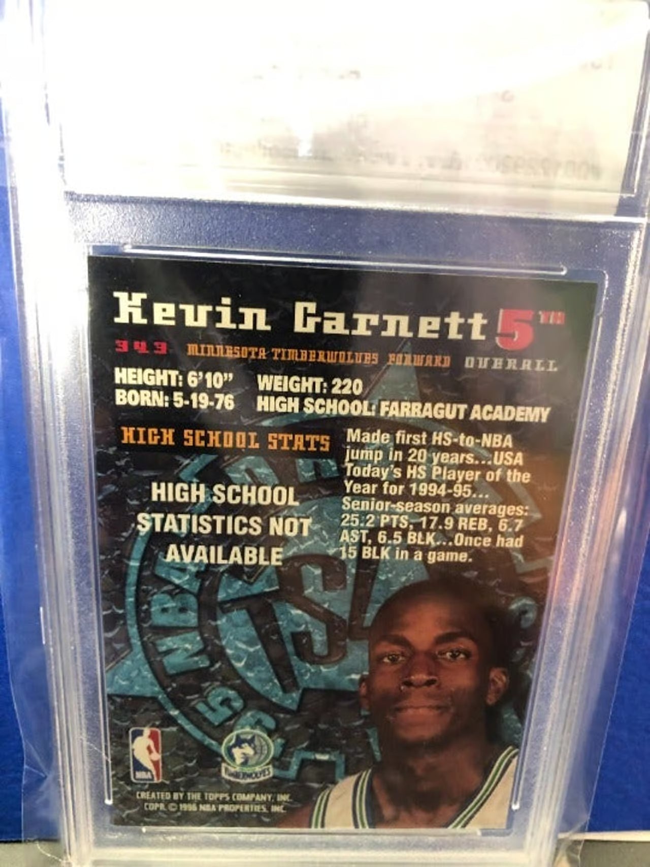1996 Topps TSC 95 Draft Picks Kevin Garnett RC #343 Graded 9!