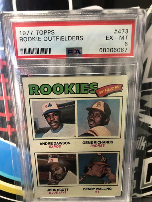 1977 Topps Rookie Outfielders Andre Dawson, Richards, Scott & Walling #473 PSA 6