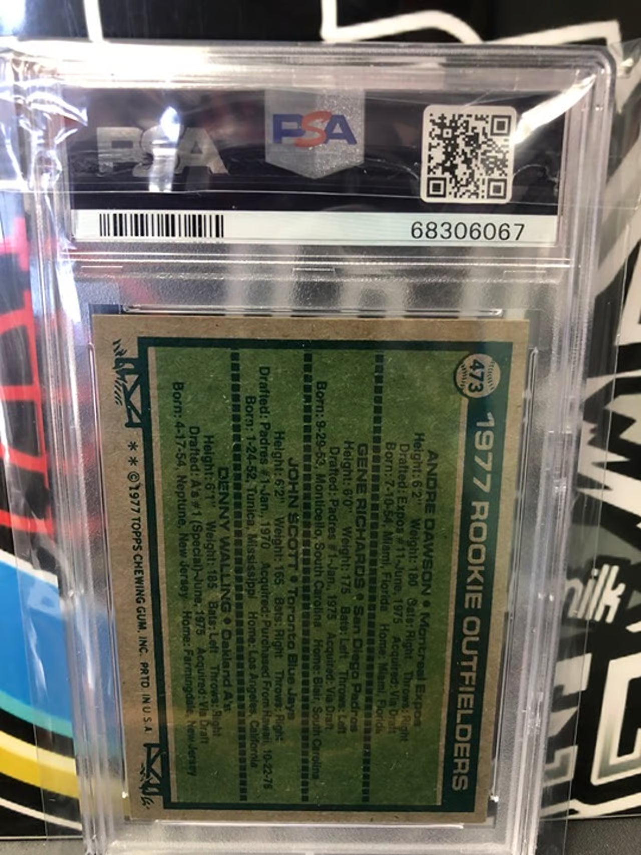 1977 Topps Rookie Outfielders Andre Dawson, Richards, Scott & Walling #473 PSA 6