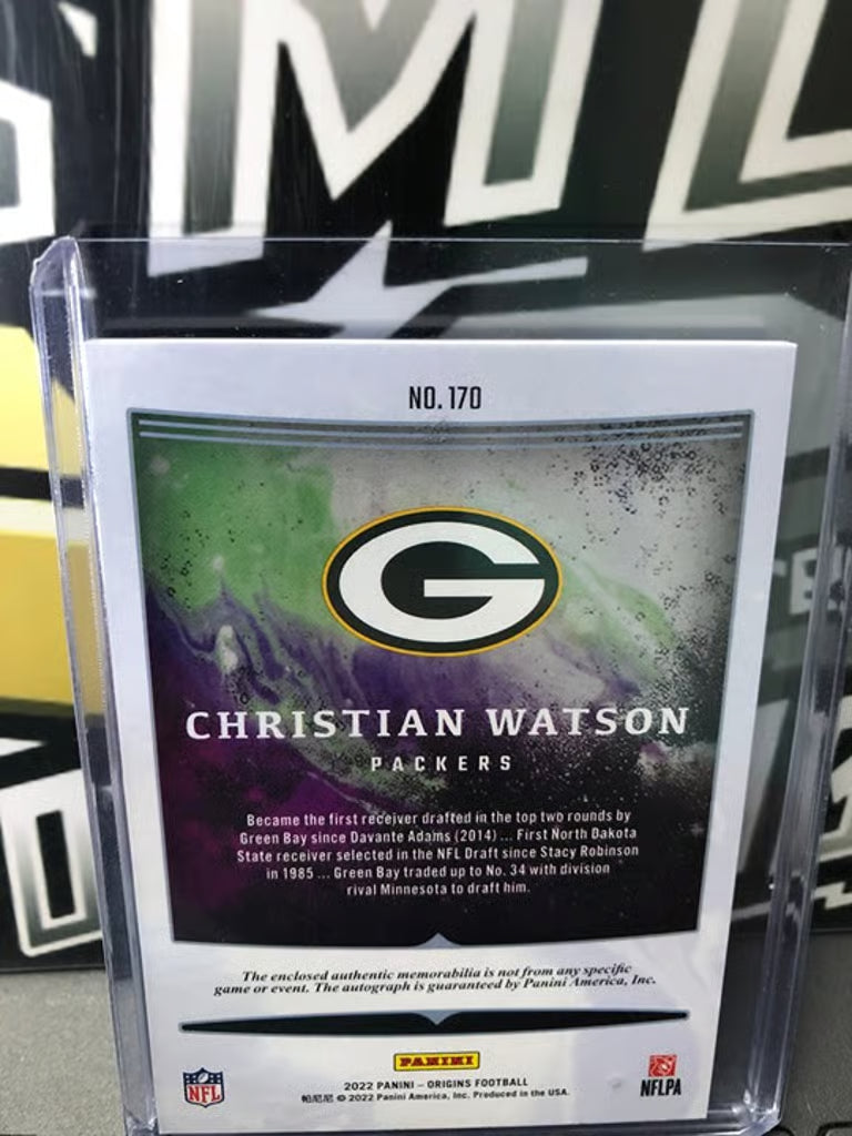 Christian Watson Panini Origins #170 Autographed RC Patch 21/49! Nice! Packers!