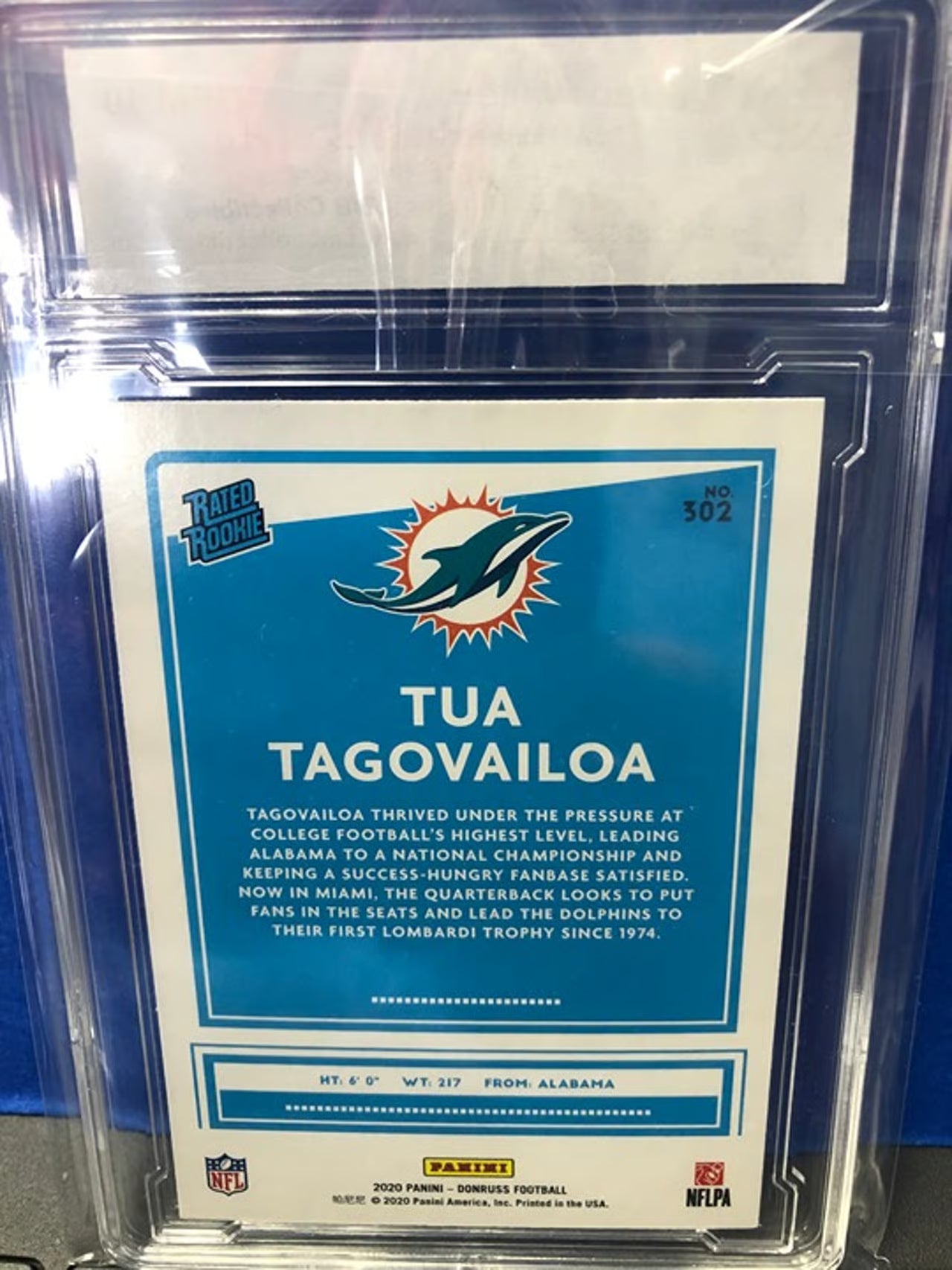 2020 Donruss Rated Rookie Tua Tagovailoa Rated Rookie #302 Graded GEM 10!