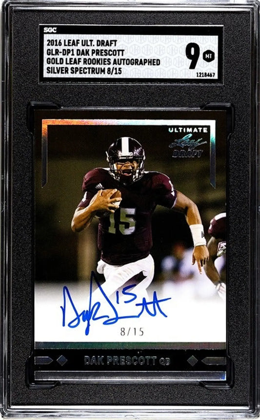 2016 Leaf Ult Draft Dak Prescott #GLR-DP1 Gold Leaf Rookies Auto 8/15 Graded 9!