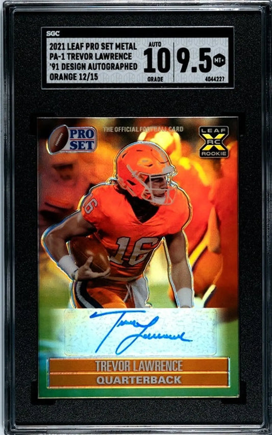 2021 Leaf Pro Set Metal Trevor Lawrence Autograph Orange 12/15 Graded 10/9.5!