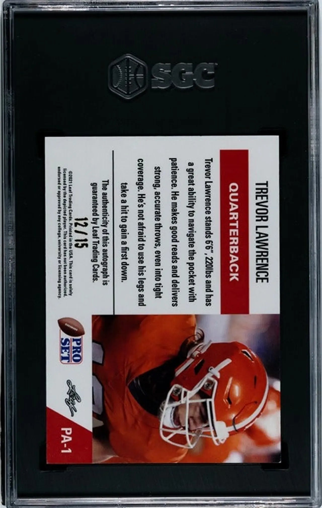 2021 Leaf Pro Set Metal Trevor Lawrence Autograph Orange 12/15 Graded 10/9.5!