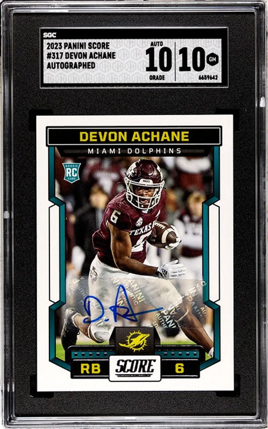 2023 Panini Score Devon Achane #317 Auto SGC GEM 10/10!