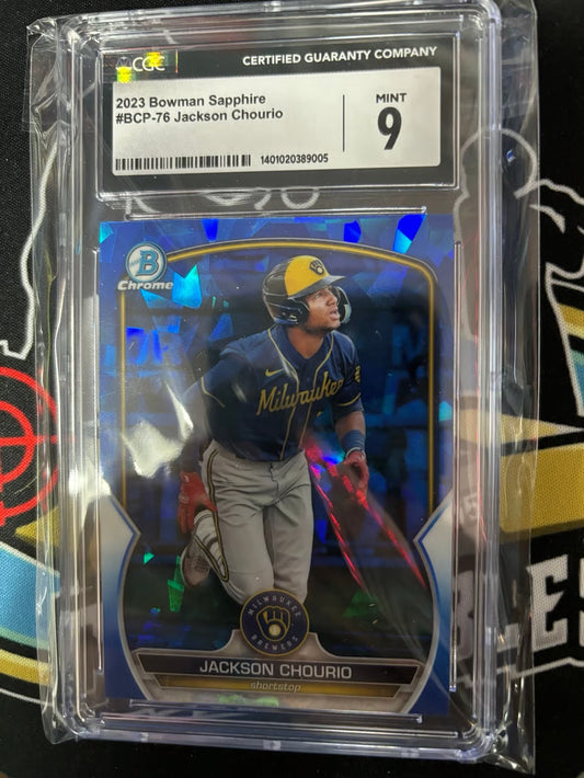2023 Bowman Sapphire Jackson Chourio #BCP-76 Graded Mint 9!
