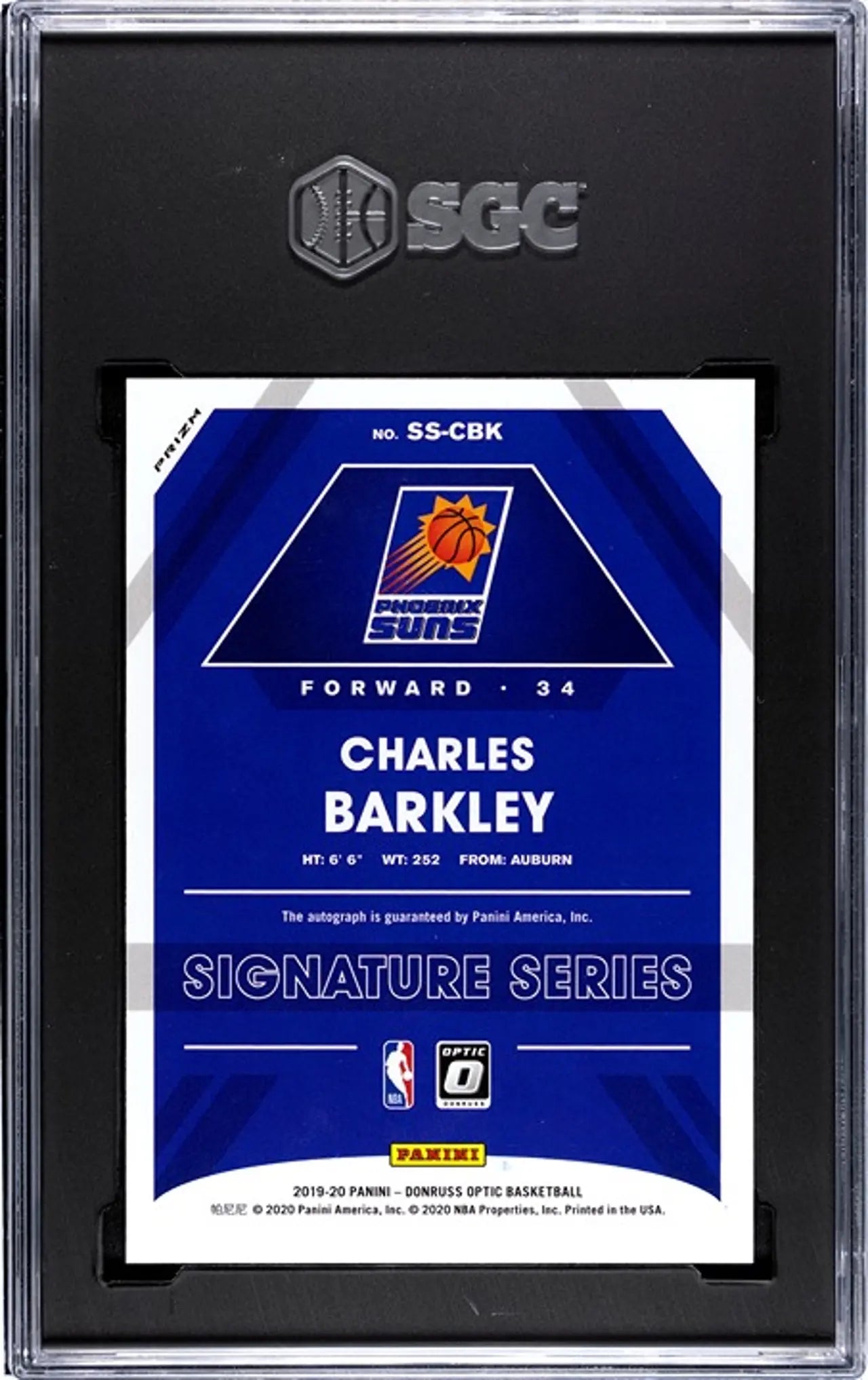 2019-20 Donruss Optic Charles Barkley Signature Series Purple Prizm Auto #SS-CBK. Graded 10/8.5!