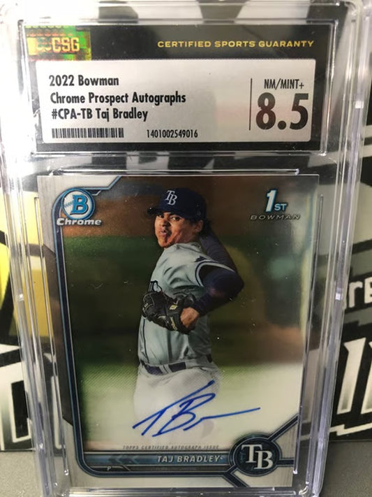 2022 Bowman Chrome Prospects Taj Bradley Autograph #CPA-TB Graded 8.5!