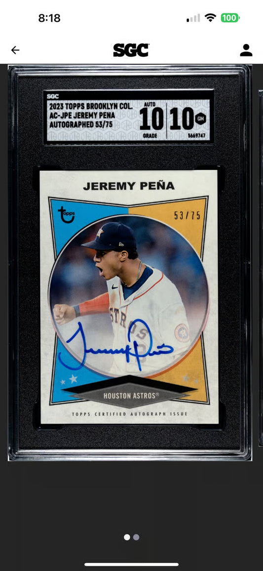 2023 Topps Brooklyn Collection Jeremy Pena Limited Auto Graded 10/10!