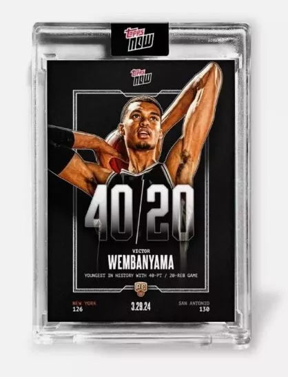 2023-24 Topps Now Victor Wembanyama RC Youngest 40/20 Rookie Basketball Card VW-5. Mint.