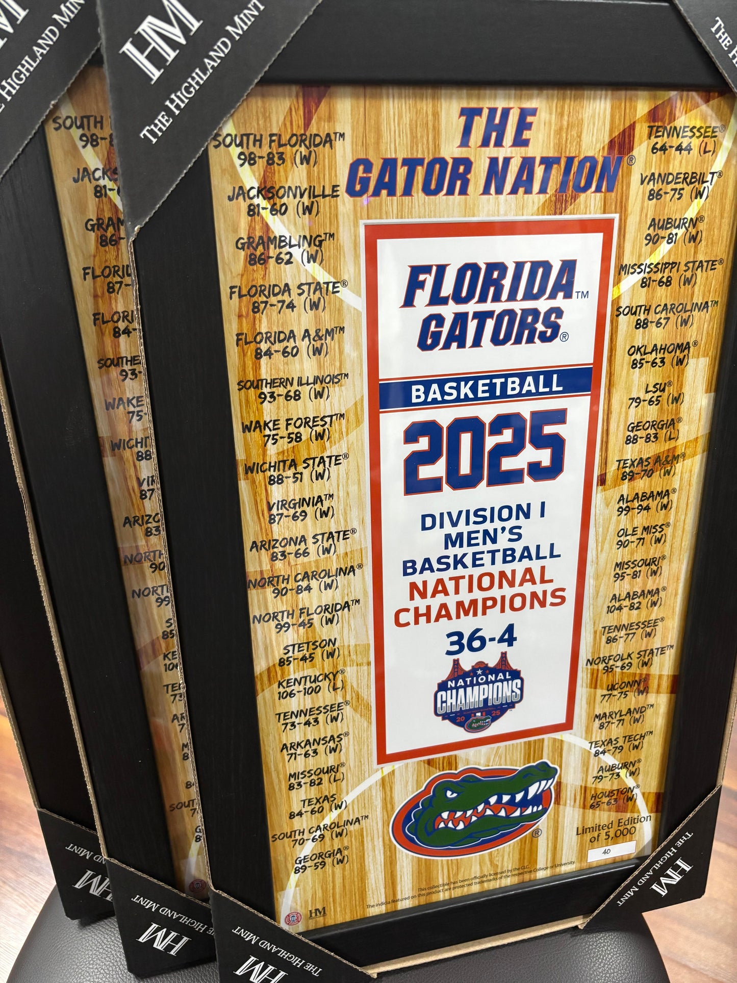 University of Florida 2025 Men's Basketball NCAA National Champions Banner Frame. New.