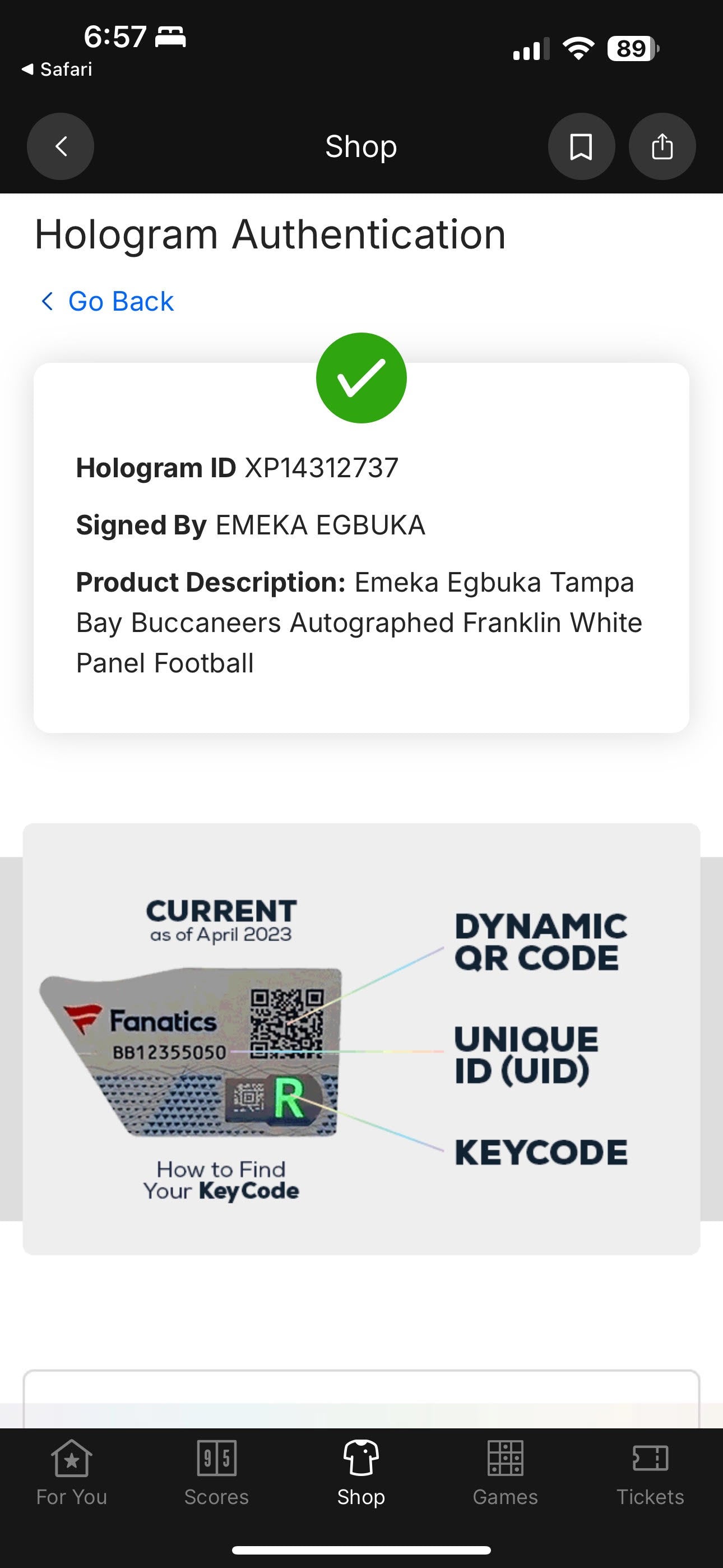 Emeka Egbuka Autographed Tampa Bay Buccaneers Football. COA.