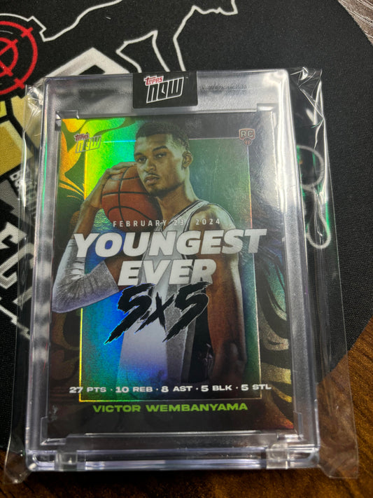 VICTOR WEMBANYAMA 2024 TOPPS NOW NBA YOUNGEST EVER 5x5 Rookie SPURS RC #VW-2